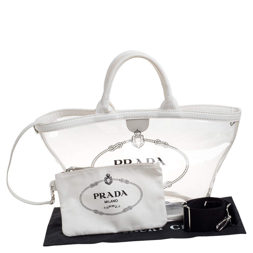 Prada White/Transparent PVC Plastic Logo Tote Prada | The Luxury Closet