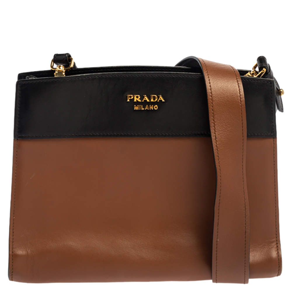 Prada Brown/Black Leather Messenger Bag
