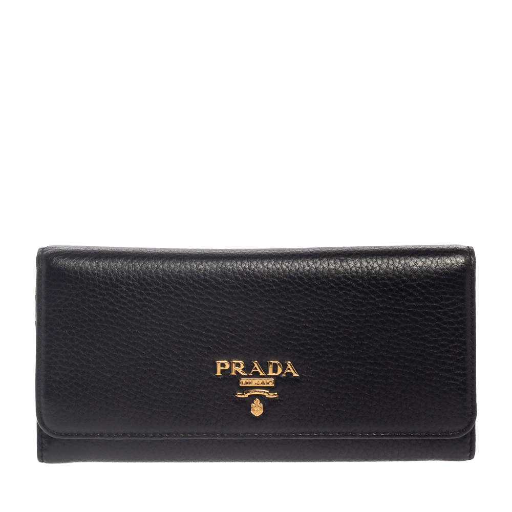 Pre Owned Prada Black Leather Continental Wallet