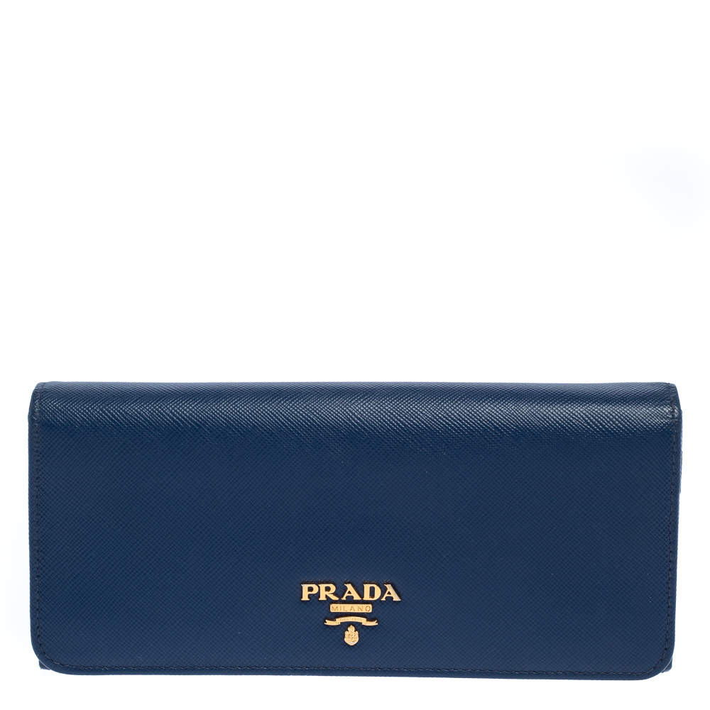 مملوكة مسبقًا Prada Blue Saffiano Lux Leather Flap Continental Wallet