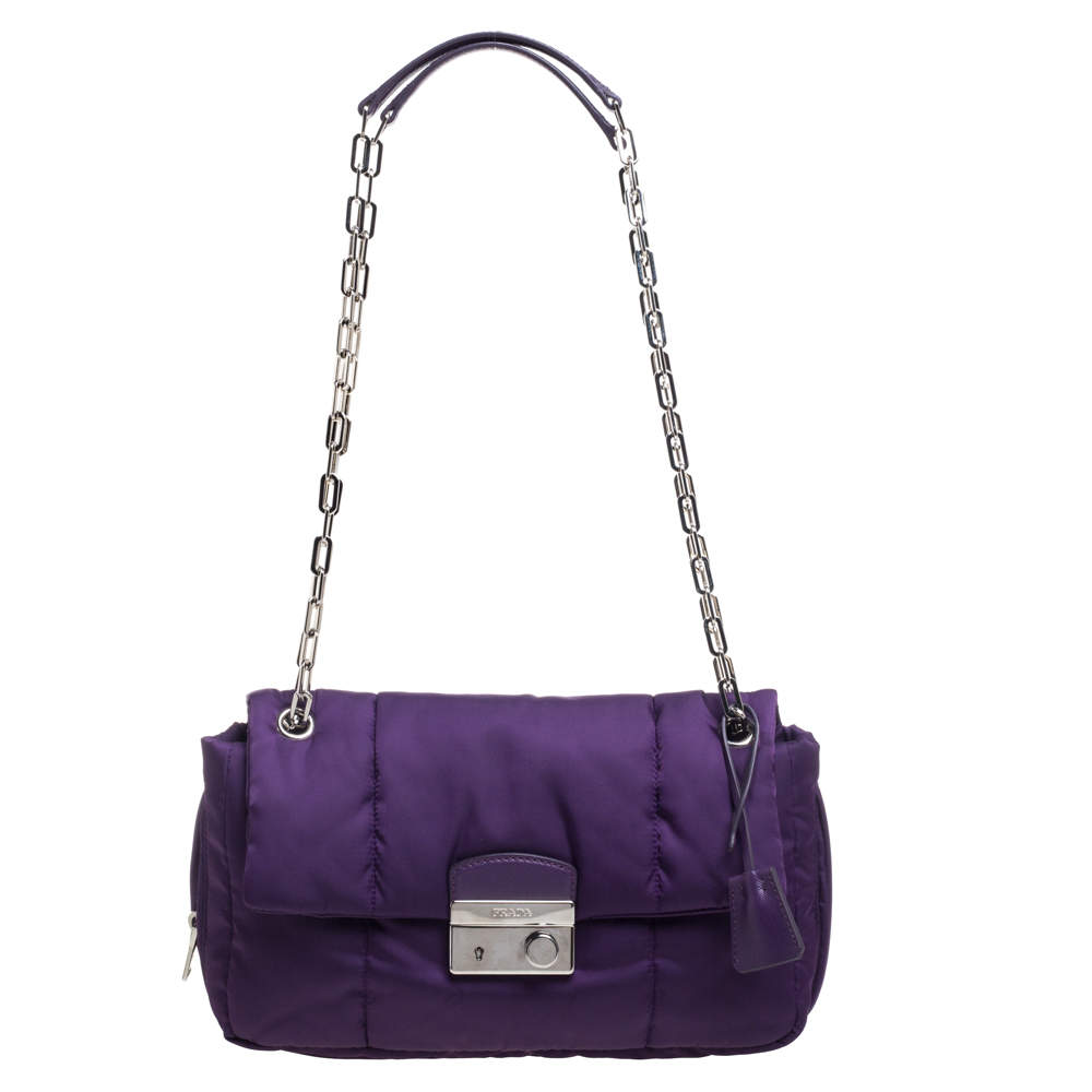 Prada Purple Nylon Bomber Chain Shoulder Bag