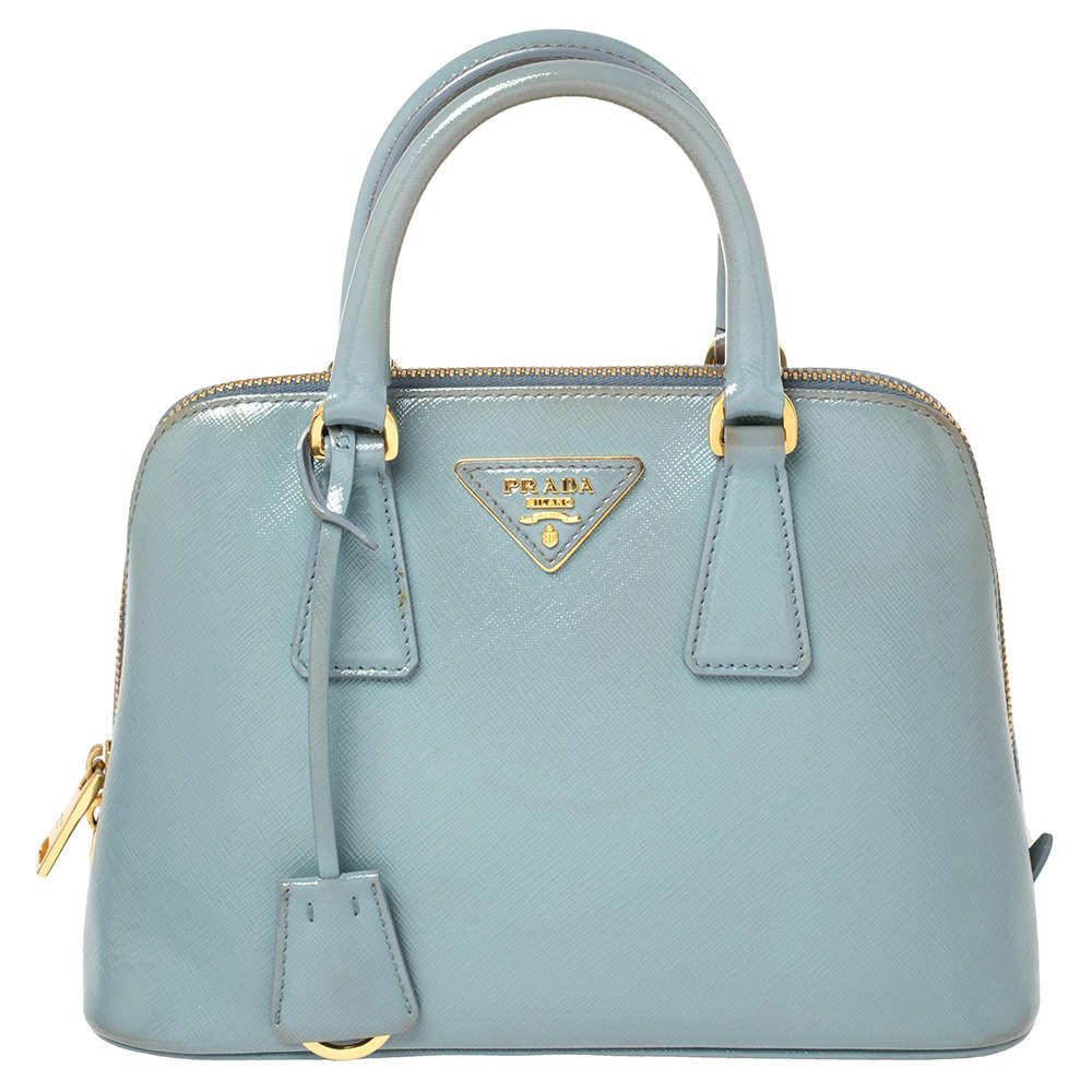 Pre Owned Prada Blue Saffiano Vernice Leather Small Promenade Satchel