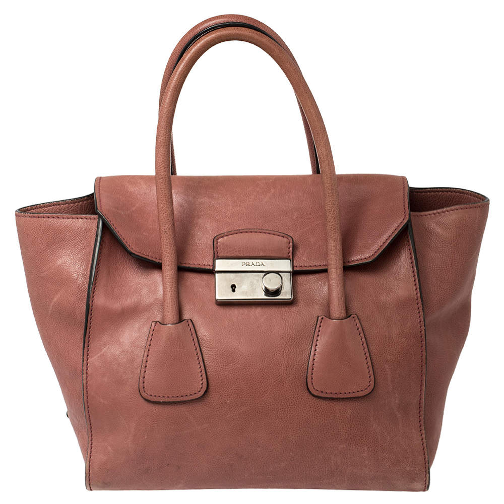 Pre Owned Prada Pink Glace Leather Twin Pocket Lock Tote