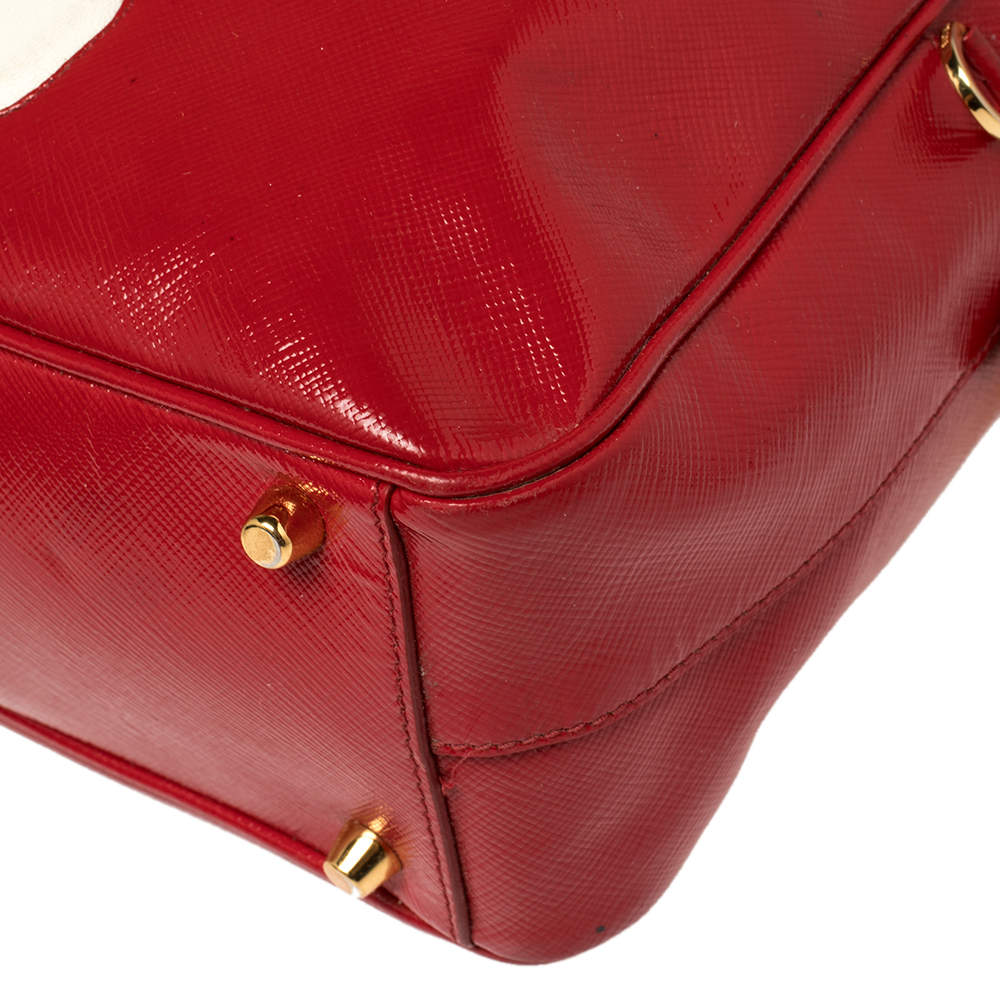 Prada Rosso Saffiano Vernice Patent Leather Flower Top Handle Bauletto Tote  Bag BL095C - Yoogi's Closet