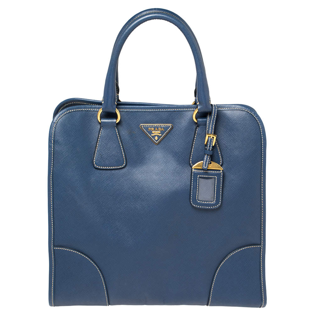 Pre Owned Prada Blue Saffiano Lux Leather Tote
