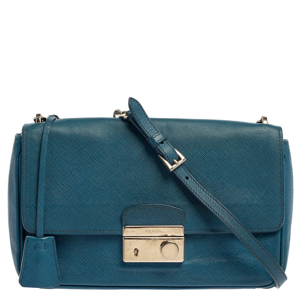 Pre Owned Prada Blue Leather Shoulder Bag