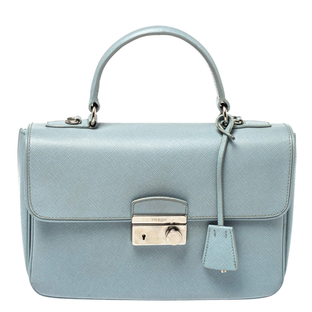 Prada Light Blue Saffiano Leather Sound Top Handle Bag Prada | The ...