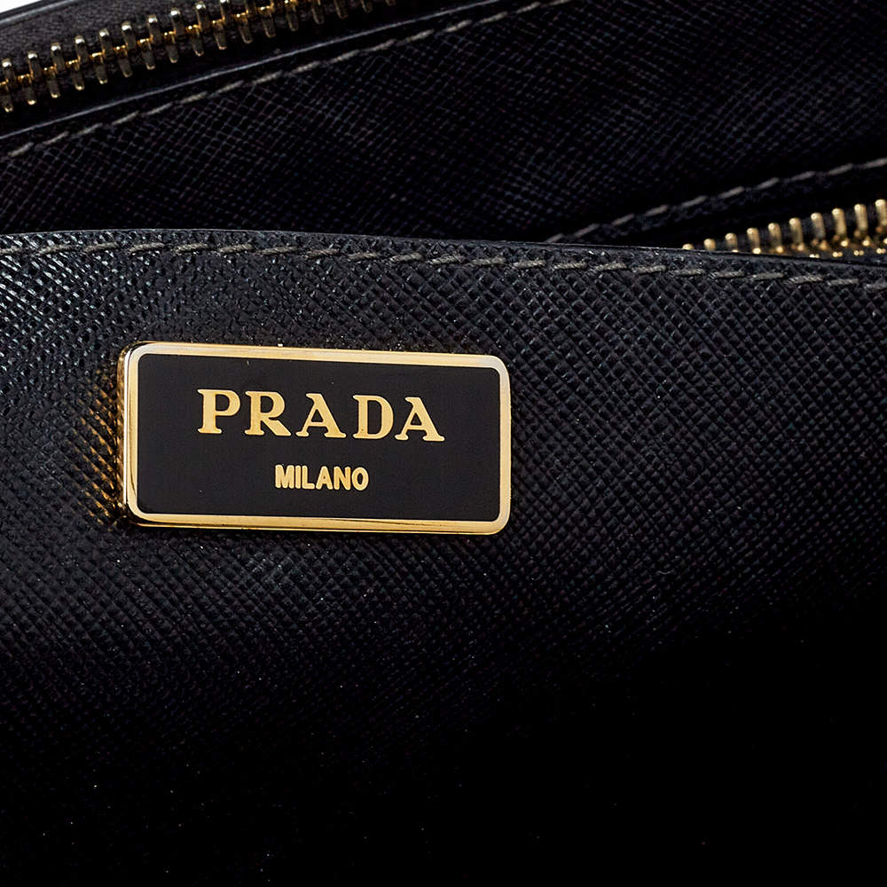 Prada Black Saffiano Patent Leather Medium Front Pocket Double Zip