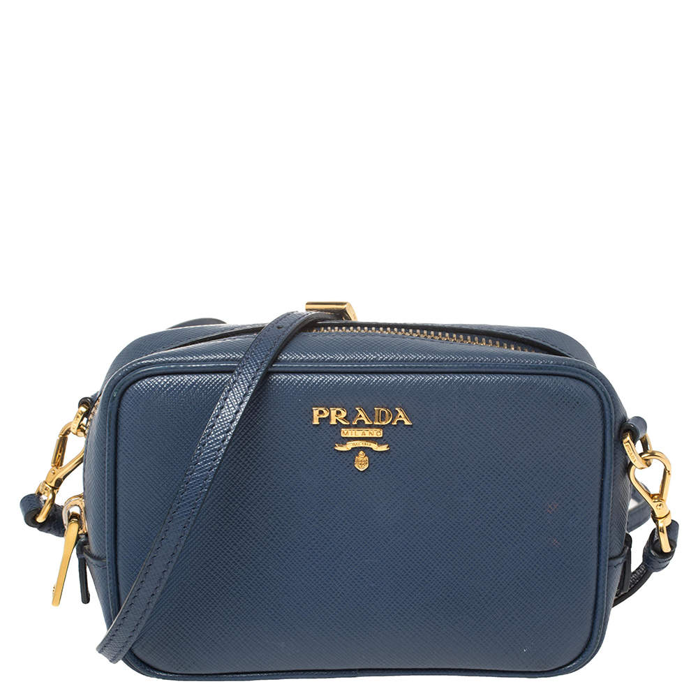 Pre Owned Prada Blue Saffiano Lux Leather Camera Crossbody Bag