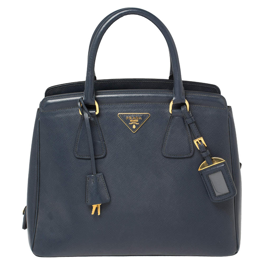 مملوكة مسبقًا Prada Navy Blue Saffiano Lux Leather Parabole Tote