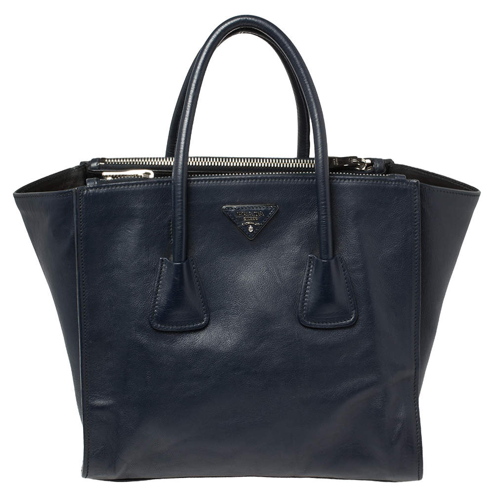 Pre Owned Prada Navy Blue Leather Twin Pocket Tote