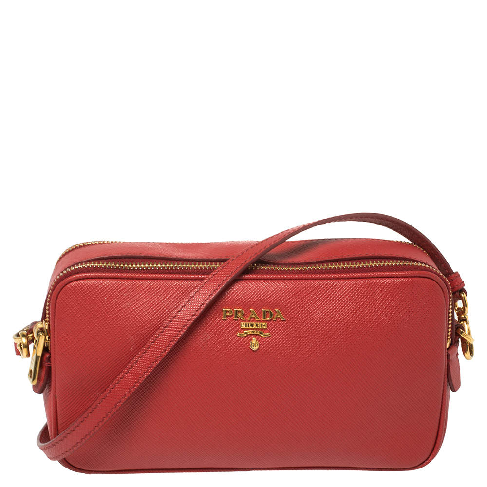 Prada Red Saffiano Leather Double Zip Crossbody Bag Prada | TLC