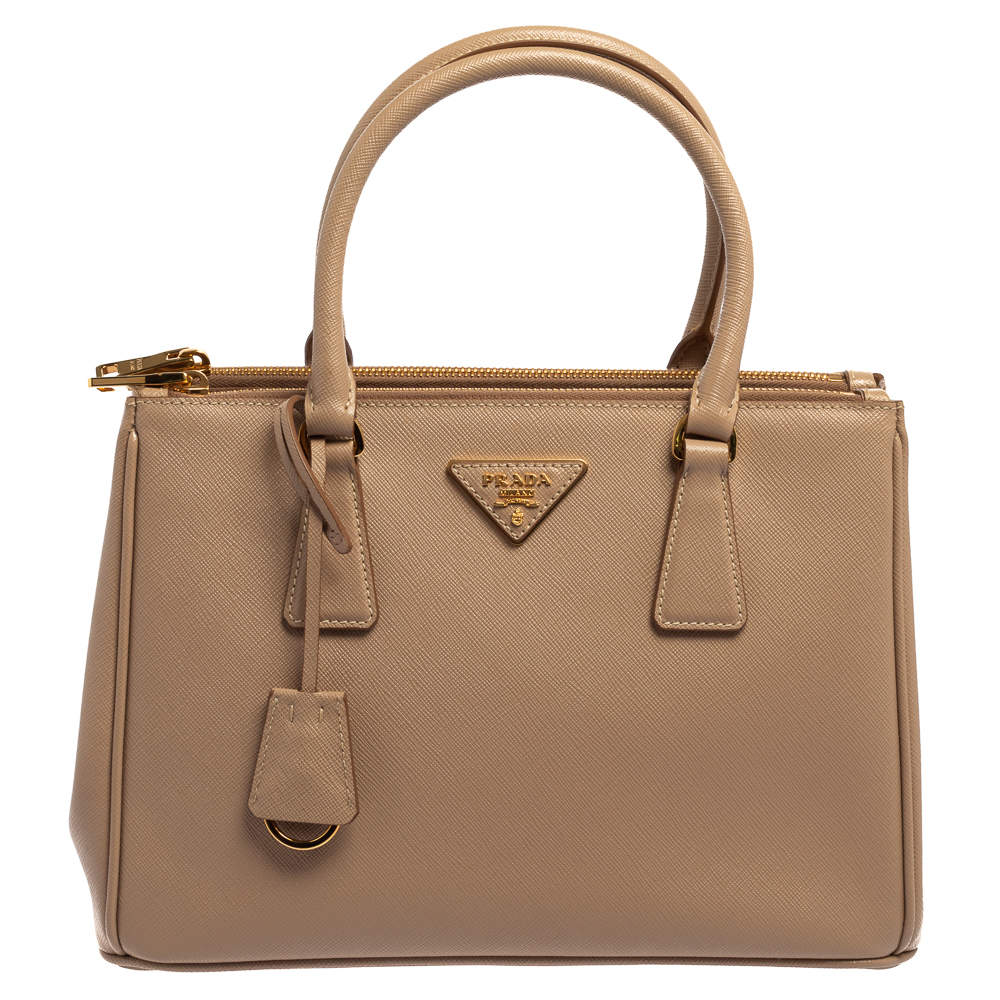 Pre Owned Prada Beige Saffiano Lux Leather Small Galleria Tote