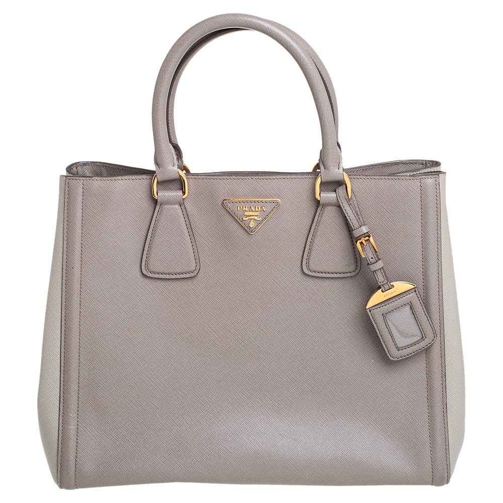 Pre Owned Prada Beige/Grey Saffiano Lux Leather Gardener Tote