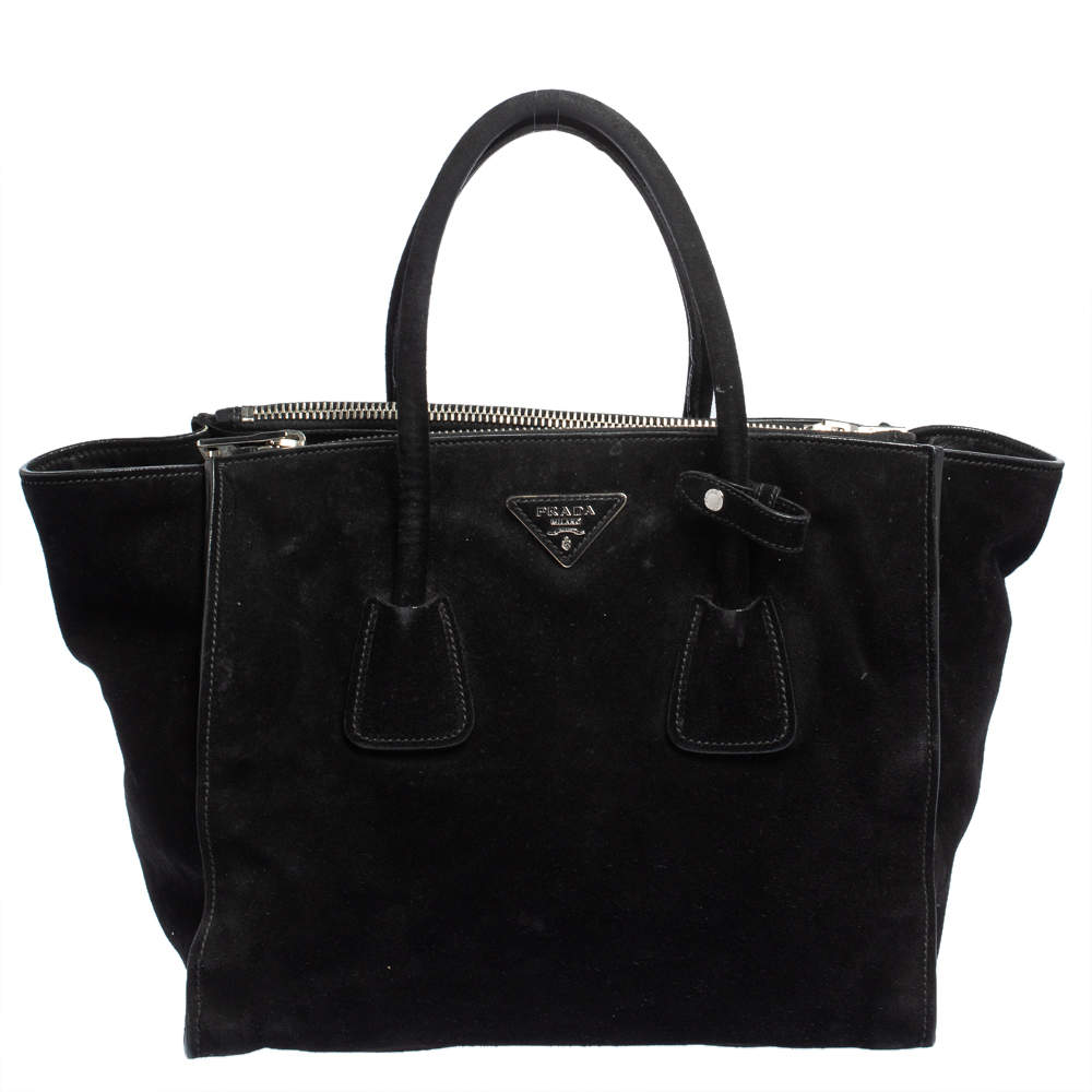 Pre Owned Prada Black Suede Twin Pocket Tote
