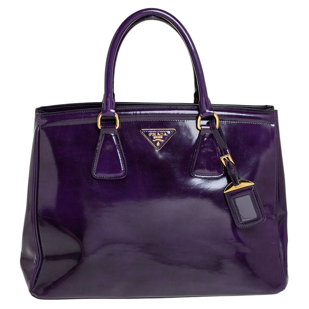 Pre Owned Prada Purple Patent Leather Parabole Tote