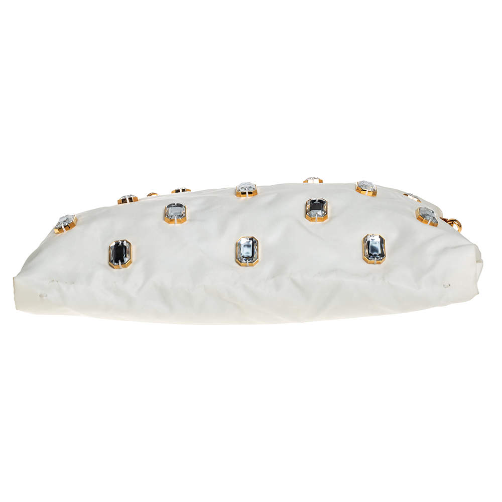 Prada White Tessuto Nylon Jeweled Clutch Prada