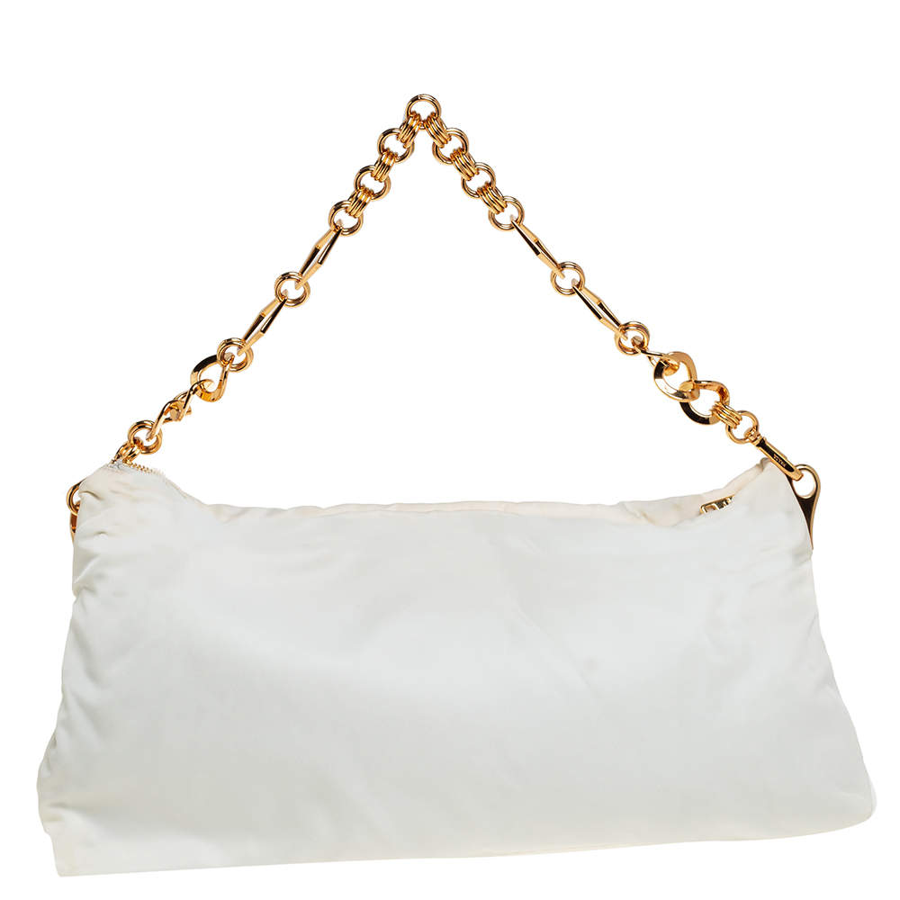 Prada White Tessuto Nylon Jeweled Clutch Prada