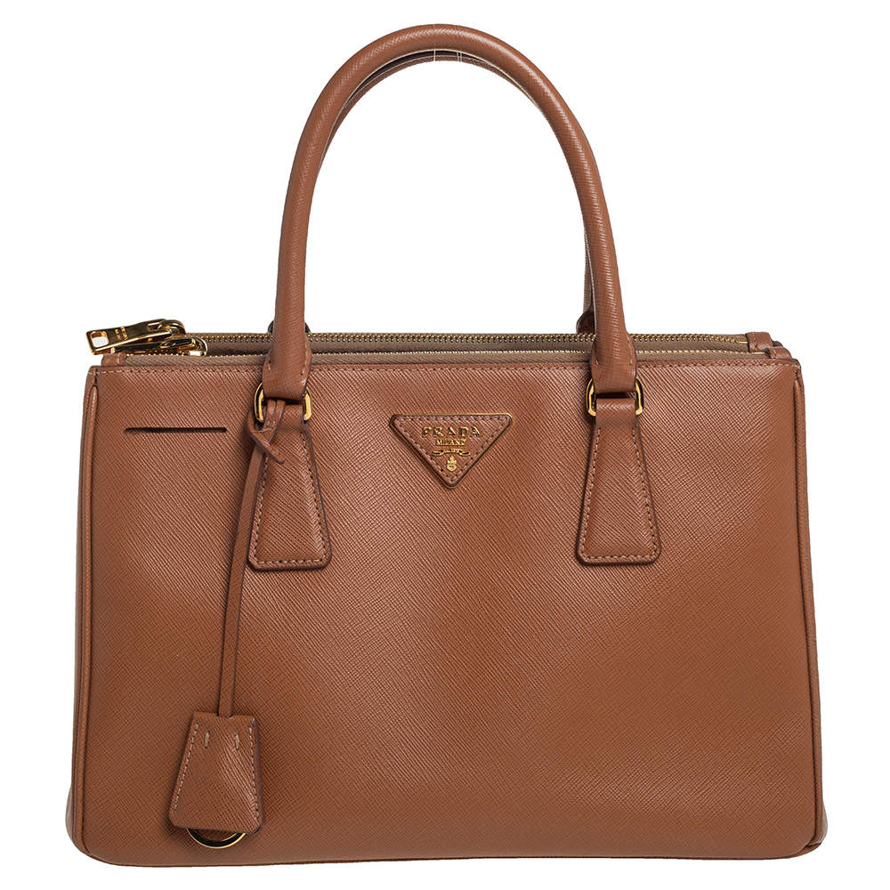 Pre Owned Prada Caramel Saffiano Lux Leather Small Galleria Tote