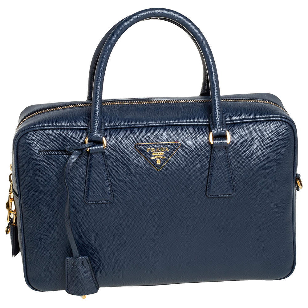 Pre Owned Prada Blue Saffiano Leather Top handle Bag