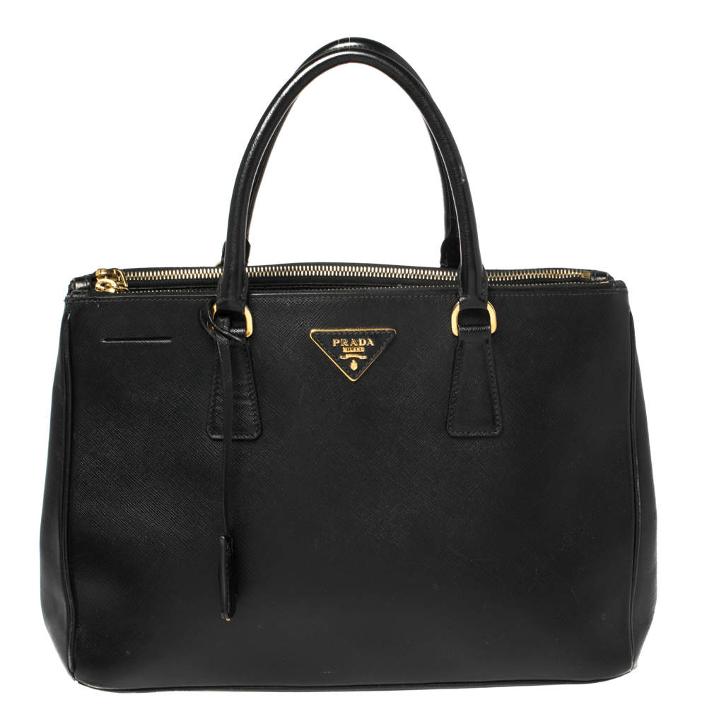 Pre Owned Prada Black Saffiano Lux Leather Medium Galleria Tote