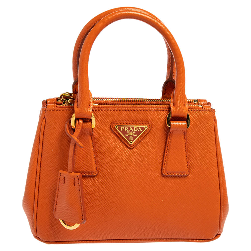 Pre Owned Prada Orange Saffiano Leather Mini Galleria Crossbody Bag