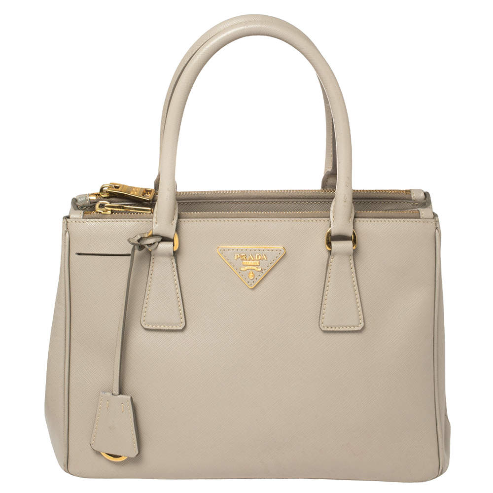 Pre Owned Prada Grey Saffiano Lux Leather Small Galleria Tote