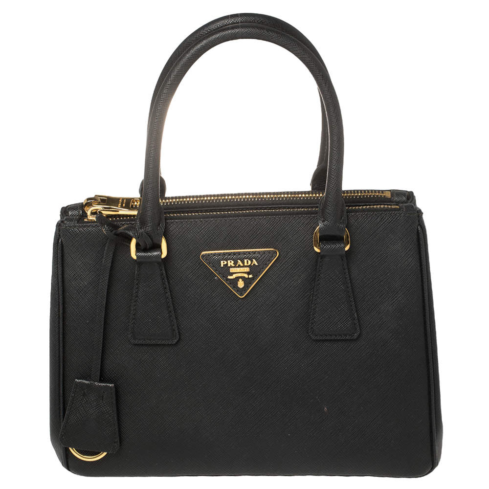 Pre Owned Prada Black Saffiano Leather Mini Galleria Tote