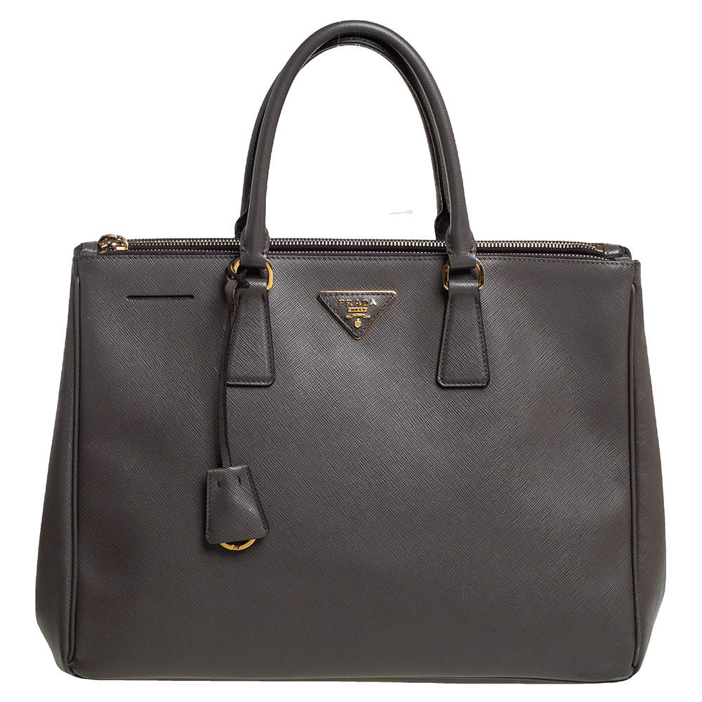 Pre Owned Prada Dark Grey Saffiano Lux Leather Large Galleria Tote