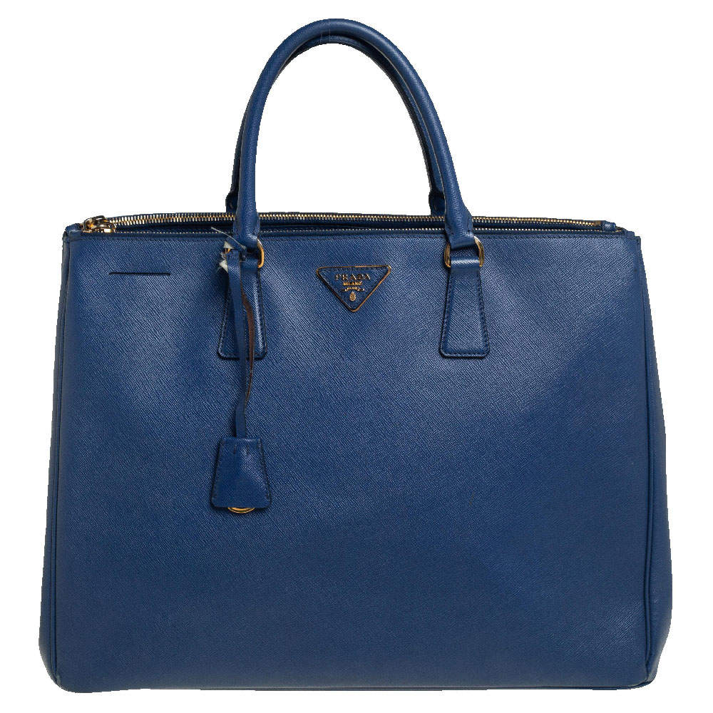 Pre Owned Prada Blue Saffiano Lux Leather Executive Galleria Tote