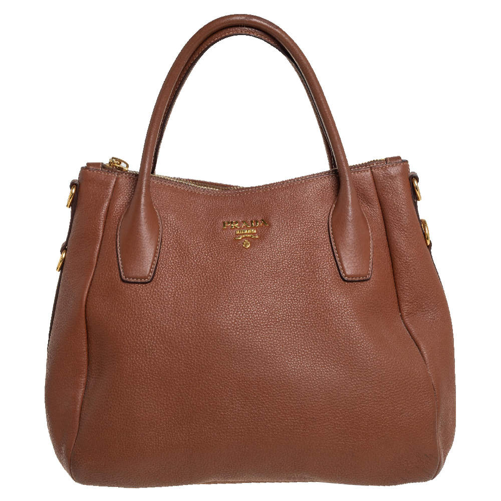 Pre Owned حقيبة هوبو برادا ساكا 2مانيسي دينو فيتلو جلد بني