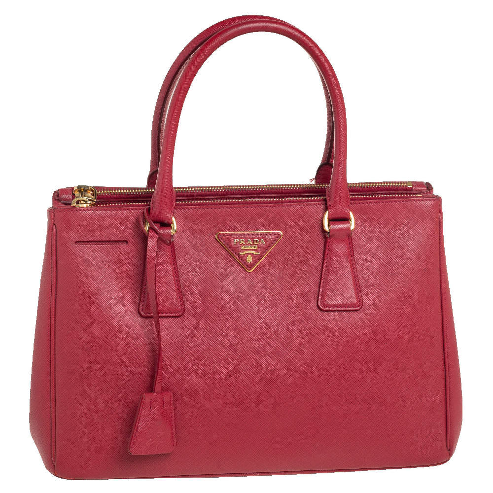 Pre Owned Prada Red Saffiano Lux Leather Small Galleria Tote