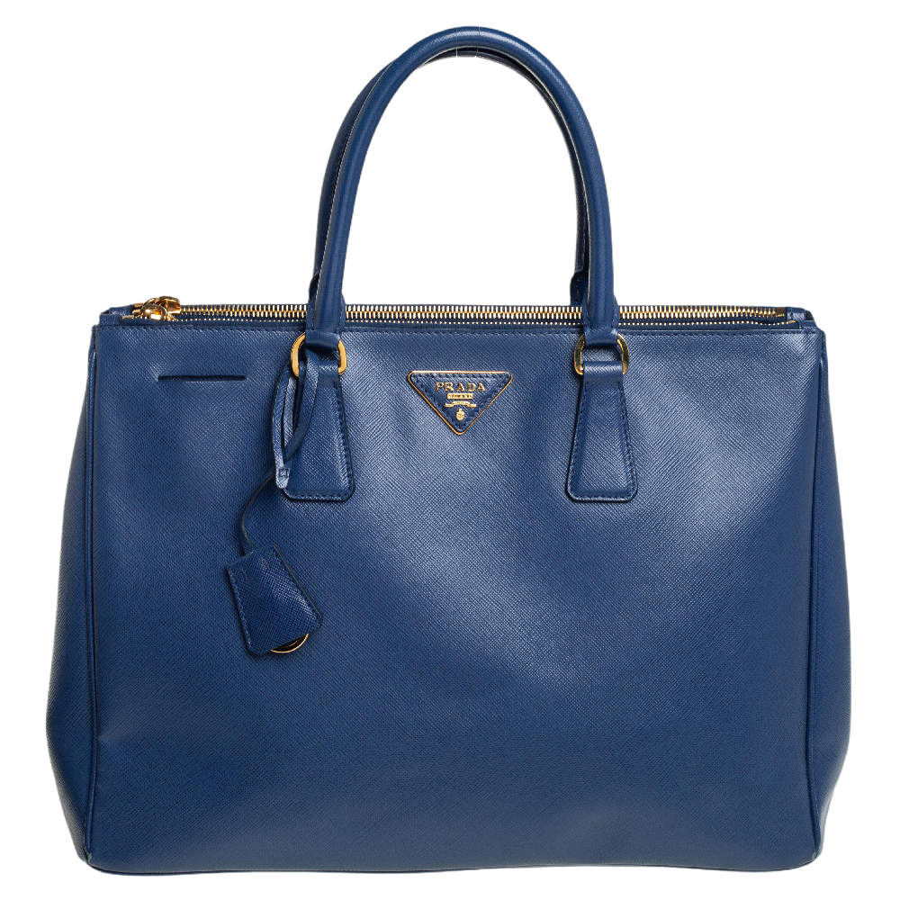 Pre Owned Prada Blue Saffiano Lux Leather Large Galleria Tote