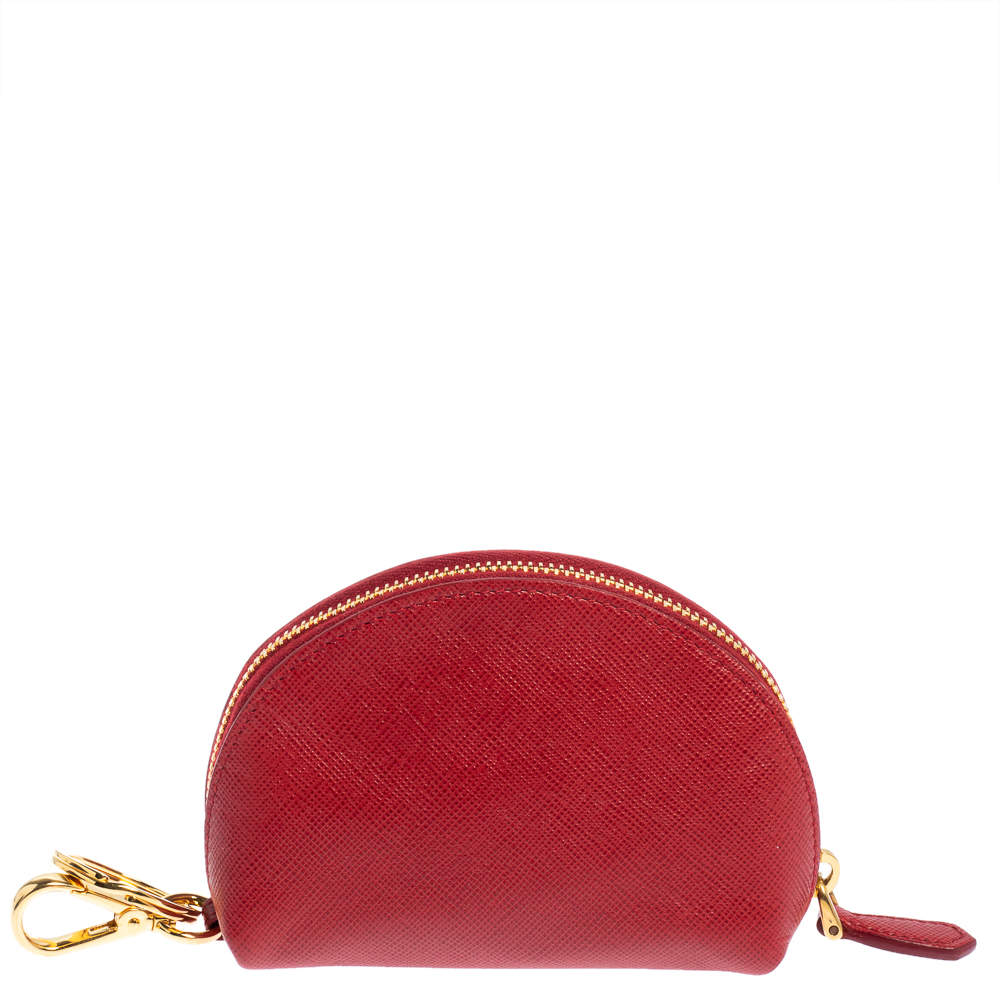 Prada Red Saffiano Leather Round Coin Purse - Yoogi's Closet