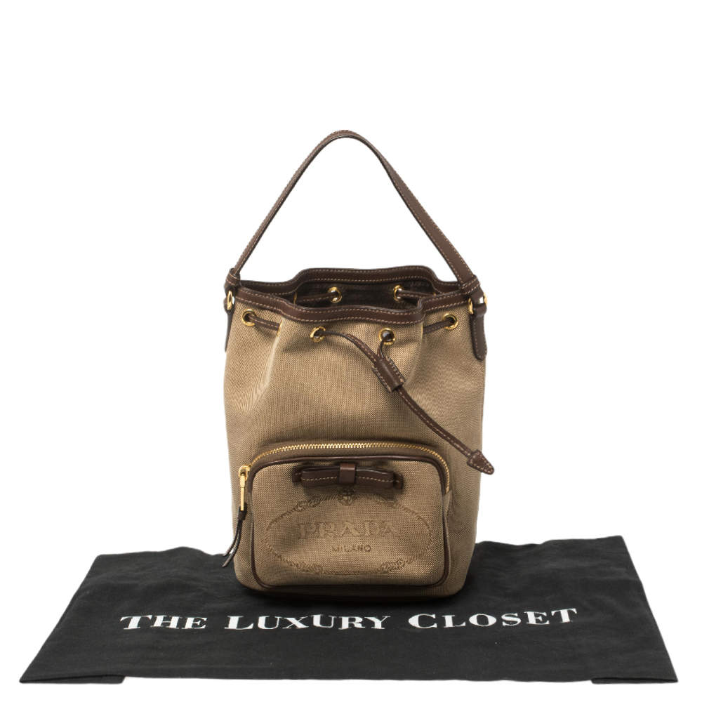 Prada Brown Logo Jacquard Canvas Bucket Bag QNB4D36D0B000