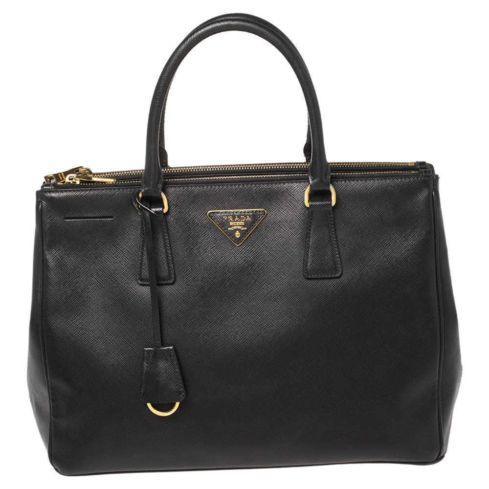Pre Owned Prada Black Saffiano Lux Leather Medium Galleria Tote