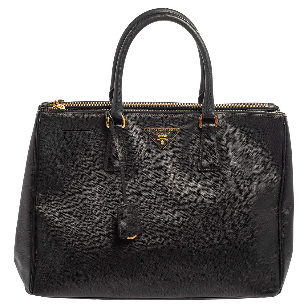 Pre Owned Prada Black Saffiano Lux Leather Large Galleria Double Tip Tote