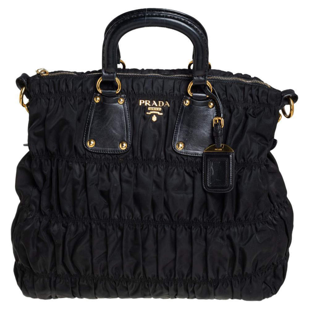 Pre Owned Prada Black  Nylon Tessuto Gaufre Tote