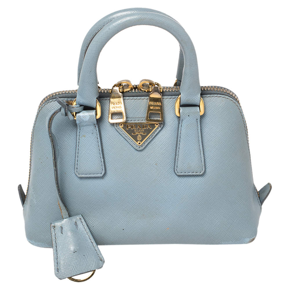 Pre Owned Prada Light Blue Saffiano Lux Leather Mini Promenade Satchel