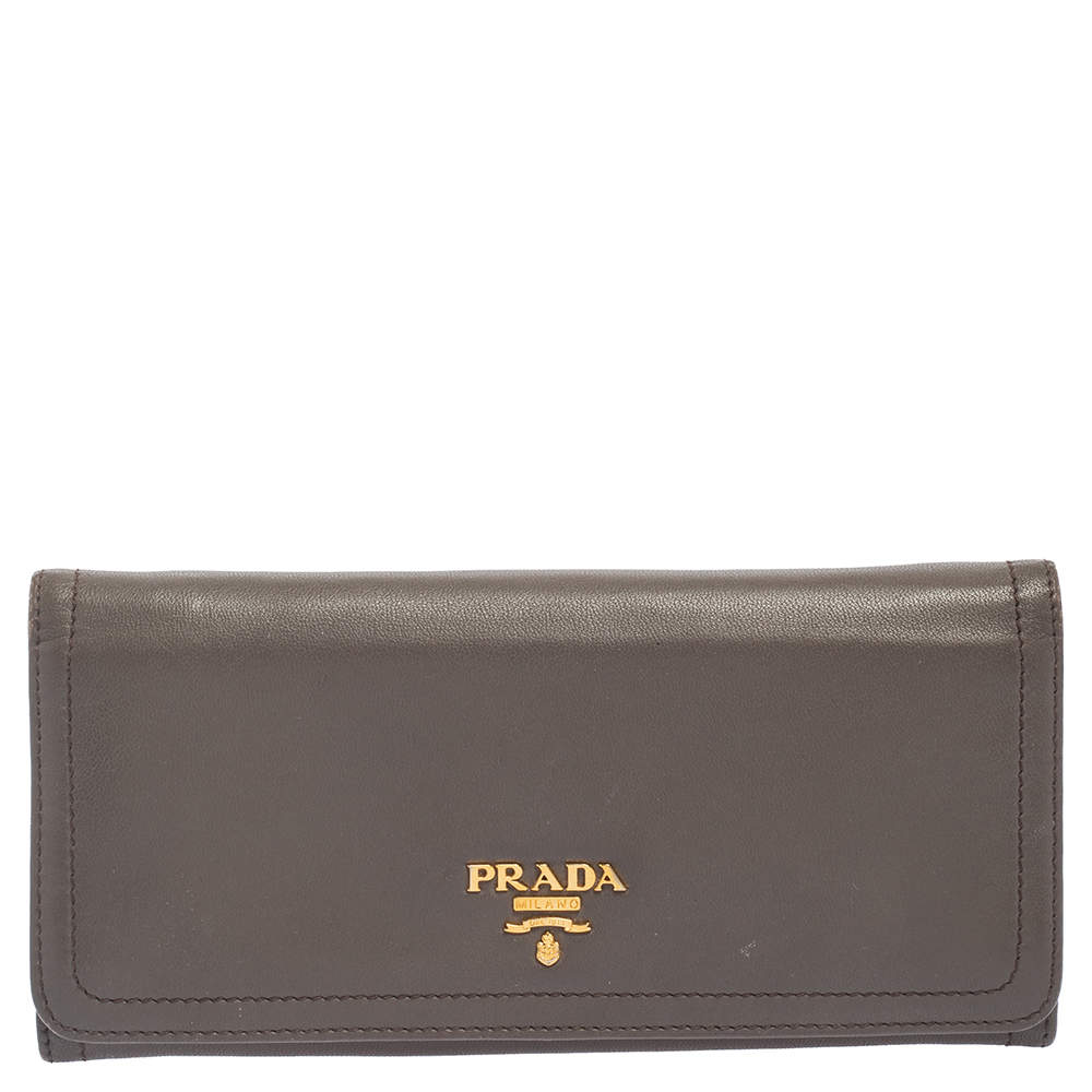 Prada Taupe Leather Flap Continental Wallet