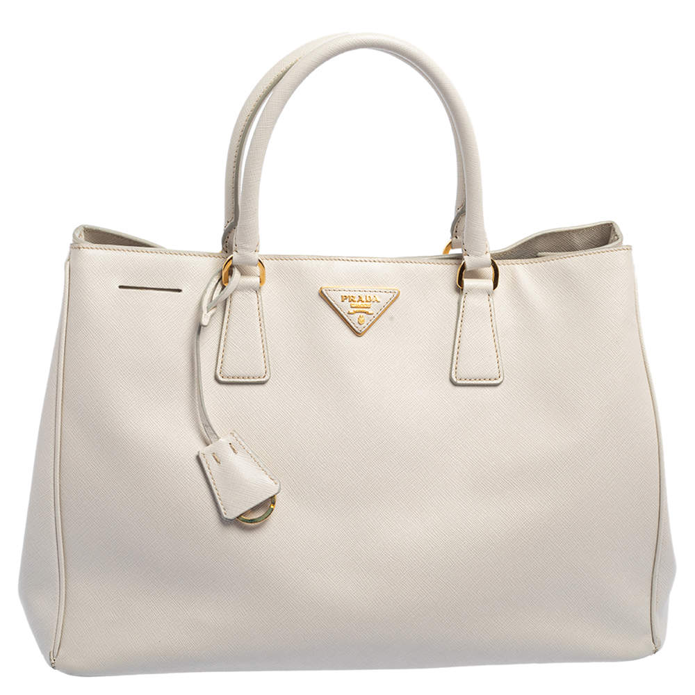 Pre Owned Prada Cream Saffiano Lux Leather Large Galleria Tote
