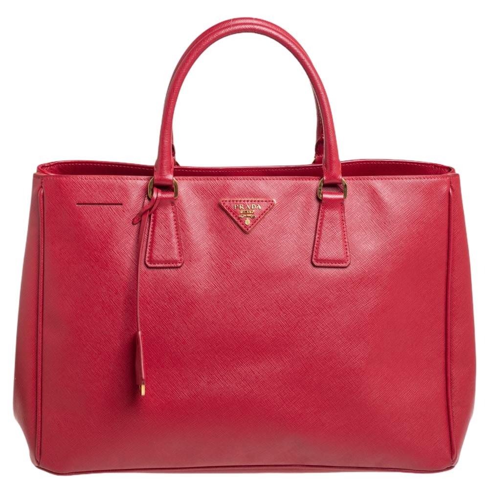 Pre Owned Prada Red Saffiano Lux Leather Large Gardener's Tote
