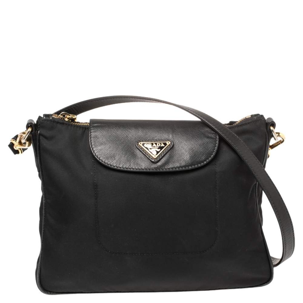 Pre Owned حقيبة كروس برادا نايلون توسيتو أسود وجلد