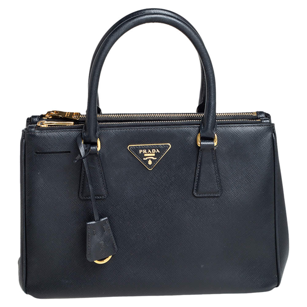 Pre Owned Prada Black Saffiano Lux Leather Small Galleria Tote