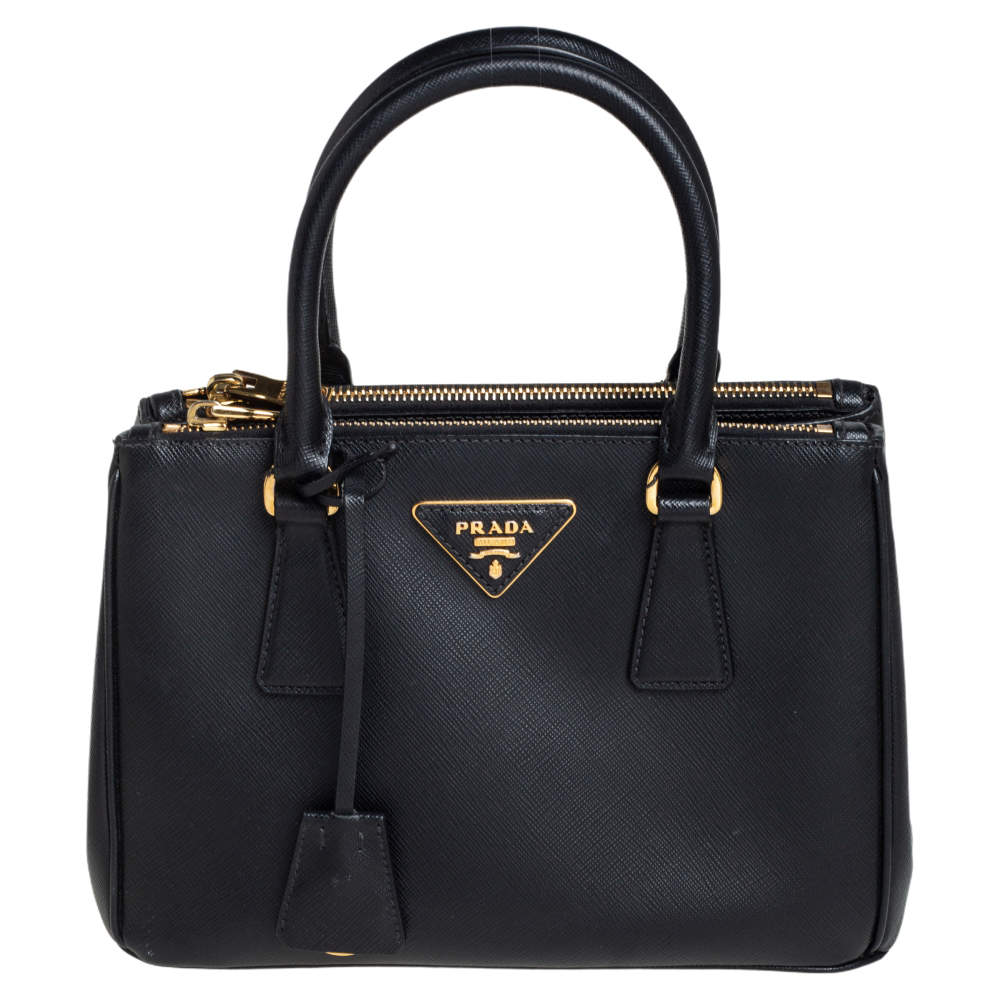 Pre Owned Prada Black Saffiano Lux Leather Mini Galleria Tote