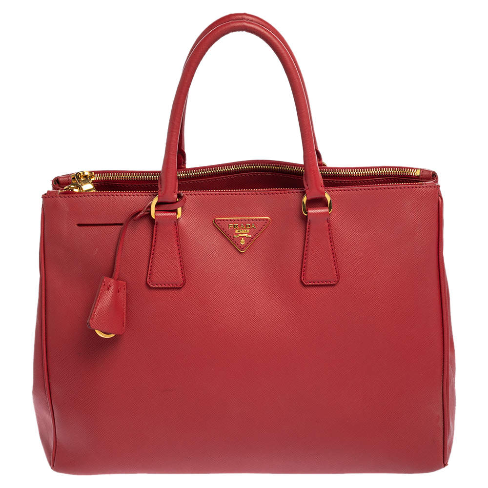 Pre Owned Prada Red Saffiano Leather Large Galleria Double Zip Tote