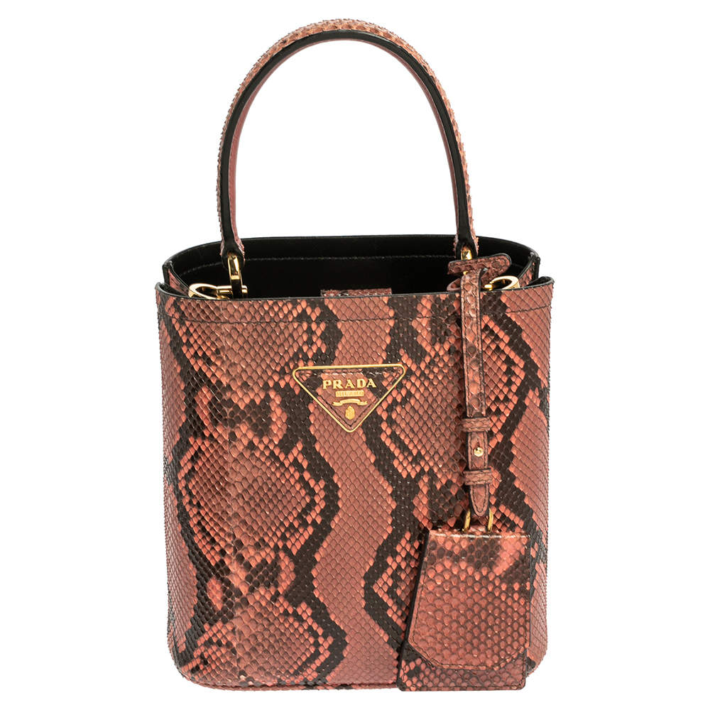 Pre Owned Prada Pink Python Small Panier Top Handle Bag