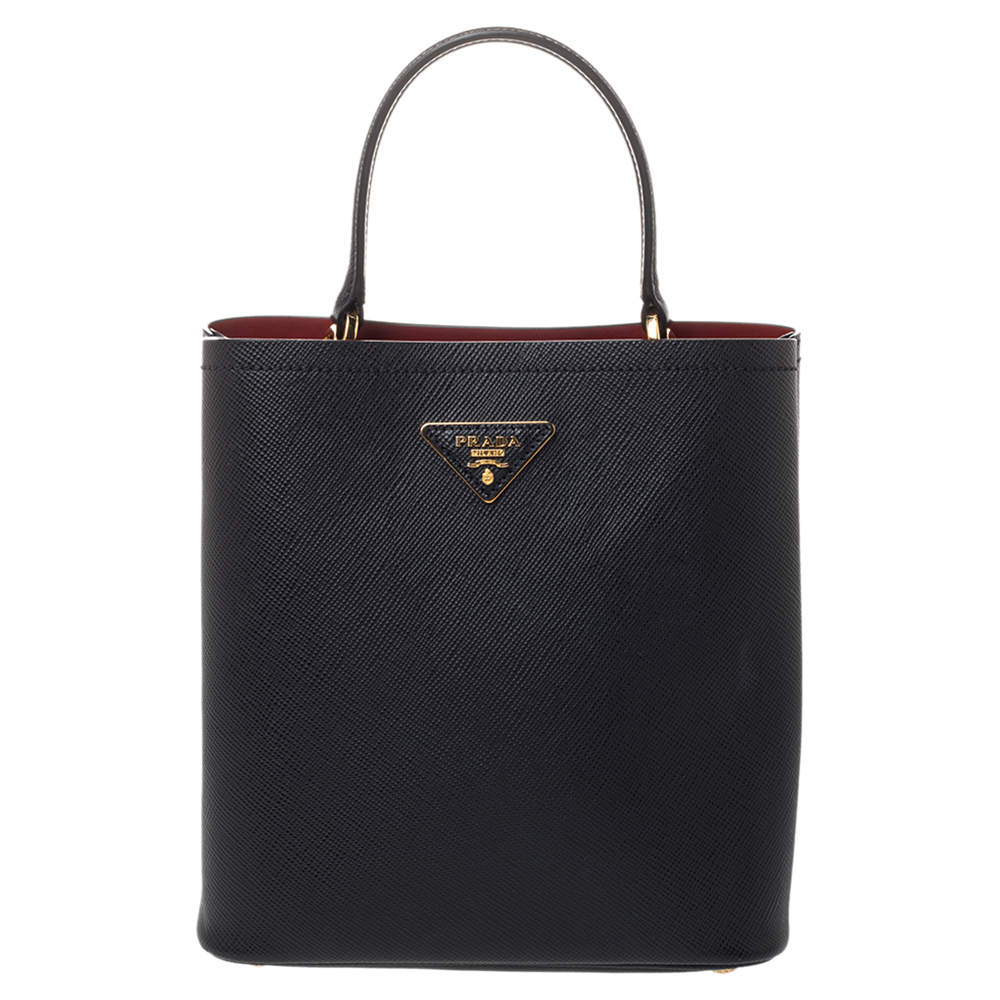 Pre Owned Prada Black Saffiano Leather Panier Top Handle Bag
