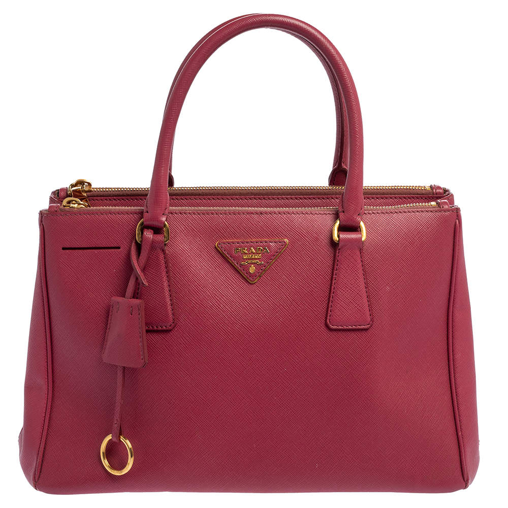 Pre Owned Prada Pink Saffiano Lux Leather Small Galleria Tote