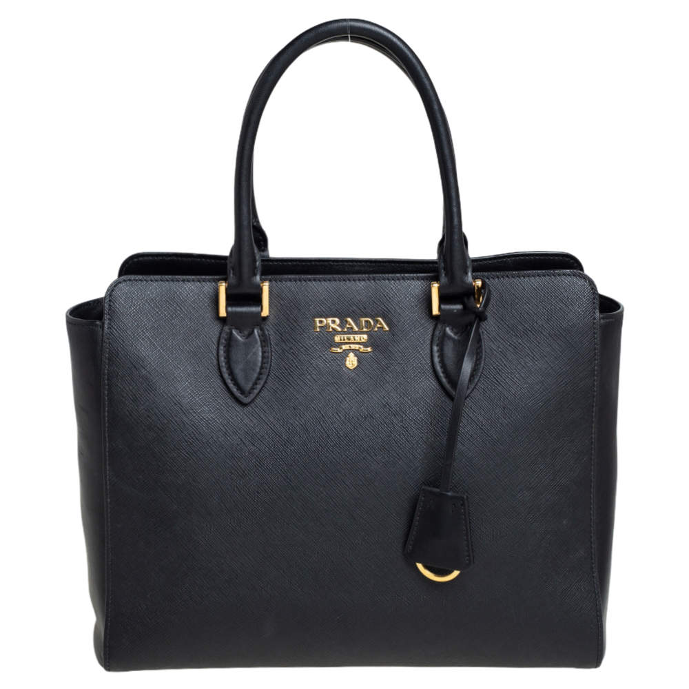 Pre Owned حقيبة يد برادا جلد عجل ناعم ولوكس سافيانو أسود